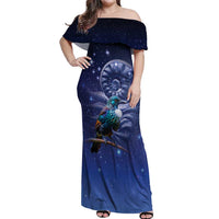 Tui Bird Matariki Galaxy Off Shoulder Maxi Dress Koru Silver Fern Aotearoa LT9 Women Galaxy - Polynesian Pride