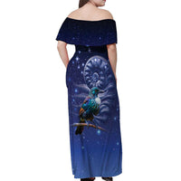 Tui Bird Matariki Galaxy Off Shoulder Maxi Dress Koru Silver Fern Aotearoa LT9 - Polynesian Pride
