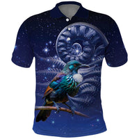 Tui Bird Matariki Galaxy Polo Shirt Koru Silver Fern Aotearoa LT9 Galaxy - Polynesian Pride