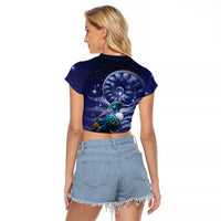 Tui Bird Matariki Galaxy Raglan Cropped T Shirt Koru Silver Fern Aotearoa LT9 - Polynesian Pride