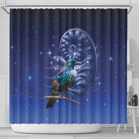 Tui Bird Matariki Galaxy Shower Curtain Koru Silver Fern Aotearoa LT9 - Polynesian Pride