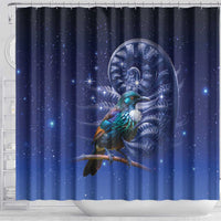 Tui Bird Matariki Galaxy Shower Curtain Koru Silver Fern Aotearoa LT9 - Polynesian Pride