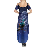 Tui Bird Matariki Galaxy Summer Maxi Dress Koru Silver Fern Aotearoa LT9 - Polynesian Pride