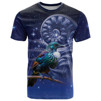 Tui Bird Matariki Galaxy T Shirt Koru Silver Fern Aotearoa LT9 Galaxy - Polynesian Pride