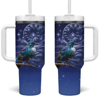 Tui Bird Matariki Galaxy Tumbler With Handle Koru Silver Fern Aotearoa LT9 One Size: 40 oz Galaxy - Polynesian Pride