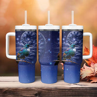 Tui Bird Matariki Galaxy Tumbler With Handle Koru Silver Fern Aotearoa LT9 - Polynesian Pride