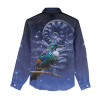Tui Bird Matariki Galaxy Women Casual Shirt Koru Silver Fern Aotearoa LT9 - Polynesian Pride