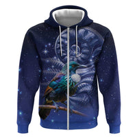 Tui Bird Matariki Galaxy Zip Hoodie Koru Silver Fern Aotearoa LT9 Zip Hoodie Galaxy - Polynesian Pride