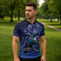 Tui Bird Matariki Galaxy Zipper Polo Shirt Koru Silver Fern Aotearoa LT9 - Polynesian Pride