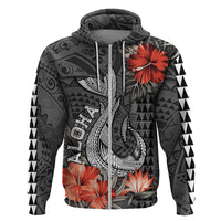 Hawaii Fish Hook Hoodie Polynesian Vintage Vibes LT9 Zip Hoodie Black - Polynesian Pride