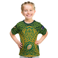 Personalised Cook Islands Rugby Kid T Shirt Kukis Athletic Style LT9 Green - Polynesian Pride