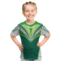 Personalised Polynesian Pride Cook Islands Rugby Kid T Shirt No1 LT9 Green - Polynesian Pride