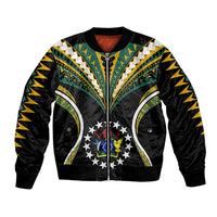 Personalised Polynesian Pride Cook Islands Bomber Jacket Tribal Wave Style LT9 Unisex Black - Polynesian Pride