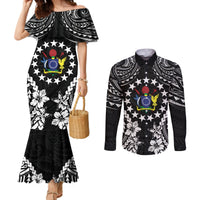 Cook Islands Ra o te Ui Ariki Est 1967 Couples Matching Mermaid Dress and Long Sleeve Button Shirt LT9 Black - Polynesian Pride