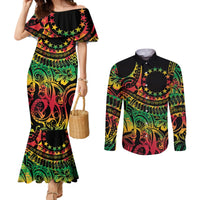 Cook Islands 15 Stars Couples Matching Mermaid Dress and Long Sleeve Button Shirt Kuki Airani Polynesian Tribal Wave Tattoo