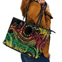 Cook Islands 15 Stars Leather Tote Bag Kuki Airani Polynesian Tribal Wave Tattoo LT9 - Polynesian Pride