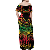 Cook Islands 15 Stars Off Shoulder Maxi Dress Kuki Airani Polynesian Tribal Wave Tattoo LT9 - Polynesian Pride