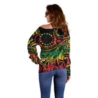Cook Islands 15 Stars Off Shoulder Sweater Kuki Airani Polynesian Tribal Wave Tattoo