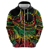 Cook Islands 15 Stars Zip Hoodie Kuki Airani Polynesian Tribal Wave Tattoo