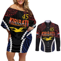 Kiribati 45th Anniversary Independence Day Couples Matching Off Shoulder Short Dress and Long Sleeve Button Shirt Since 1979 LT9 Black - Polynesian Pride