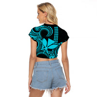 Custom King Kamehameha Day Hawaii Raglan Cropped T Shirt Paradise of the Pacific Tribal Kakau - Aqua LT9 - Polynesian Pride