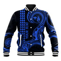 Custom King Kamehameha Day Hawaii Baseball Jacket Paradise of the Pacific Tribal Kakau - Blue LT9 Unisex Blue - Polynesian Pride