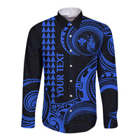 Custom King Kamehameha Day Hawaii Long Sleeve Button Shirt Paradise of the Pacific Tribal Kakau - Blue LT9 Unisex Blue - Polynesian Pride