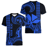 Custom King Kamehameha Day Hawaii Women V Neck T Shirt Paradise of the Pacific Tribal Kakau - Blue LT9 - Polynesian Pride