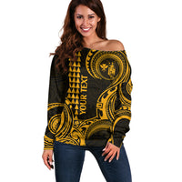 Custom King Kamehameha Day Hawaii Off Shoulder Sweater Paradise of the Pacific Tribal Kakau - Gold LT9 Women Gold - Polynesian Pride