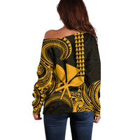 Custom King Kamehameha Day Hawaii Off Shoulder Sweater Paradise of the Pacific Tribal Kakau - Gold LT9 - Polynesian Pride