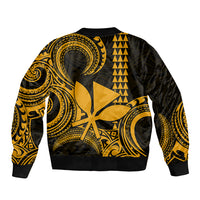 Custom King Kamehameha Day Hawaii Sleeve Zip Bomber Jacket Paradise of the Pacific Tribal Kakau - Gold LT9 - Polynesian Pride