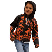 Custom King Kamehameha Day Hawaii Kid Hoodie Paradise of the Pacific Tribal Kakau - Orange LT9 - Polynesian Pride