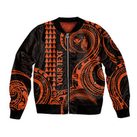 Custom King Kamehameha Day Hawaii Sleeve Zip Bomber Jacket Paradise of the Pacific Tribal Kakau - Orange LT9 Unisex Orange - Polynesian Pride