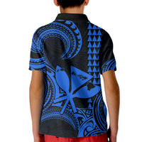 King Kamehameha Day Hawaii Kid Polo Shirt Paradise of the Pacific Tribal Kakau with Kanaka Maoli - Blue LT9 - Polynesian Pride