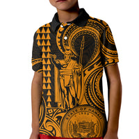 King Kamehameha Day Hawaii Kid Polo Shirt Paradise of the Pacific Tribal Kakau with Kanaka Maoli - Gold LT9 Kid Gold - Polynesian Pride