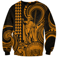King Kamehameha Day Hawaii Sweatshirt Paradise of the Pacific Tribal Kakau with Kanaka Maoli - Gold LT9 Unisex Gold - Polynesian Pride