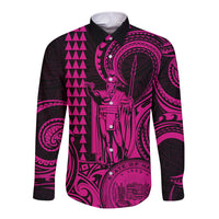 King Kamehameha Day Hawaii Long Sleeve Button Shirt Paradise of the Pacific Tribal Kakau with Kanaka Maoli - Pink LT9 Unisex Pink - Polynesian Pride