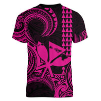 King Kamehameha Day Hawaii Women V Neck T Shirt Paradise of the Pacific Tribal Kakau with Kanaka Maoli - Pink LT9 - Polynesian Pride