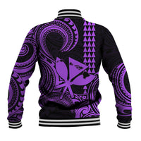 King Kamehameha Day Hawaii Baseball Jacket Paradise of the Pacific Tribal Kakau with Kanaka Maoli - Purple LT9 - Polynesian Pride