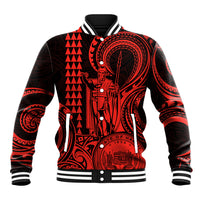 King Kamehameha Day Hawaii Baseball Jacket Paradise of the Pacific Tribal Kakau with Kanaka Maoli - Red LT9 Unisex Red - Polynesian Pride