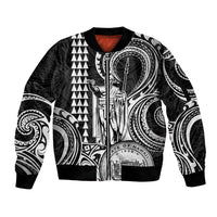 Custom King Kamehameha Day Hawaii Sleeve Zip Bomber Jacket Paradise of the Pacific Tribal Kakau with Kanaka Maoli - White LT9 Unisex White - Polynesian Pride
