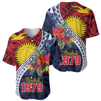 Flag of Kiribati Polynesian Pattern Baseball Jersey Est 1979 With Tropical Flowers