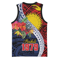 Flag of Kiribati Polynesian Pattern Basketball Jersey Est 1979 With Tropical Flowers - Polynesian Pride