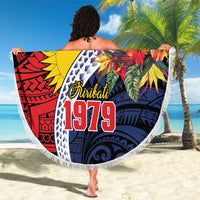 Flag of Kiribati Polynesian Pattern Beach Blanket Est 1979 With Tropical Flowers