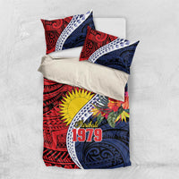 Flag of Kiribati Polynesian Pattern Bedding Set Est 1979 With Tropical Flowers