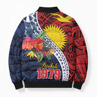 Flag of Kiribati Polynesian Pattern Bomber Puffer Jacket Est 1979 With Tropical Flowers - Polynesian Pride
