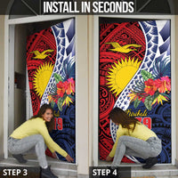 Flag of Kiribati Polynesian Pattern Door Cover Est 1979 With Tropical Flowers - Polynesian Pride