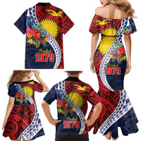 Flag of Kiribati Polynesian Pattern Family Matching Mermaid Dress and Hawaiian Shirt Est 1979 With Tropical Flowers