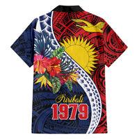 Flag of Kiribati Polynesian Pattern Family Matching Off Shoulder Maxi Dress and Hawaiian Shirt Est 1979 With Tropical Flowers