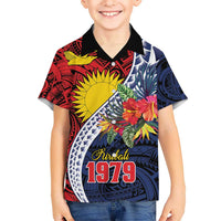 Flag of Kiribati Polynesian Pattern Hawaiian Shirt Est 1979 With Tropical Flowers